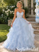 Dreamy Light Blue Tulle 3D Floral Spaghetti Strap Prom Dress, PD1330
