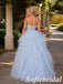 Dreamy Light Blue Tulle 3D Floral Spaghetti Strap Prom Dress, PD1330
