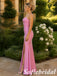 Glamorous Pink Beaded Strapless Mermaid Dress With High Slit, PD1327