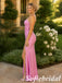 Glamorous Pink Beaded Strapless Mermaid Dress With High Slit, PD1327