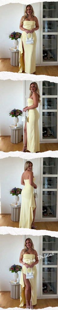 Sexy Crepe Sweetheart Sleeveless Ruffled Split Sheath Maxi Prom Dress, PD01174