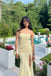 Sexy Yellow Tulle Lace Sweetheart Sleeveless Side Slit Mermaid Maxi Prom Dress/Graduation Dresses, PD01185