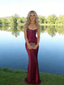 Sexy Soft Satin Spaghetti Straps Sleeveless Mermaid Maxi Prom Dress/Graduation Dresses With Sequin, PD01190