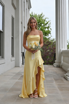 Shiny Soft Satin Sweetheart Sleeveless Side Slit Mermaid Maxi Prom Dress/Graduation Dresses With Ruffles, PD01197
