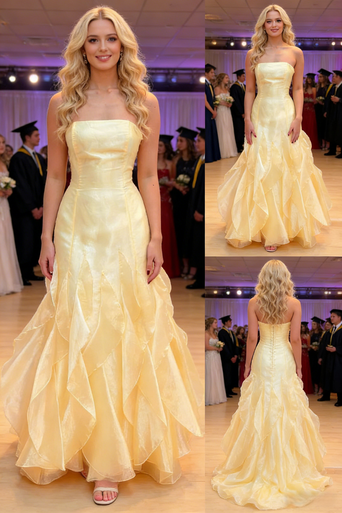 Shiny Organza Sweetheart Sleeveless Mermaid Maxi Prom Dress/Graduation Dresses With Ruffles, PD01198