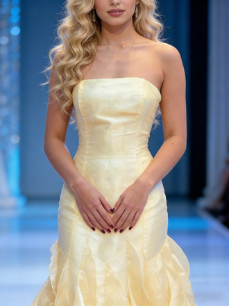 Shiny Organza Sweetheart Sleeveless Mermaid Maxi Prom Dress/Graduation Dresses With Ruffles, PD01198