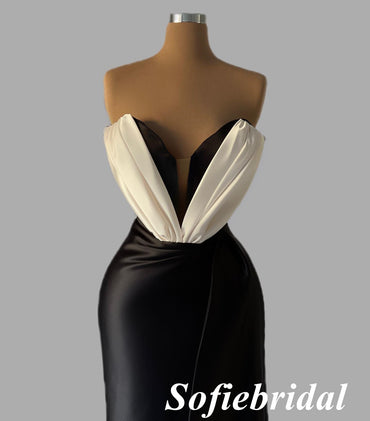 Sexy Soft Satin Sweetheart V-Neck Sleeveless Side-Slit Mermaid Long Prom Dresses, PD0957