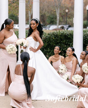 Sexy Soft Satin One Shoulder Side Slit Mermaid Floor Length Bridesmaid Dresses, SFWG00567