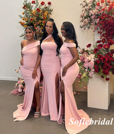 Sexy Jersey Mismatched Sleeveless Side Slit Mermaid Floor Length Bridesmaid Dresses, SFWG00513