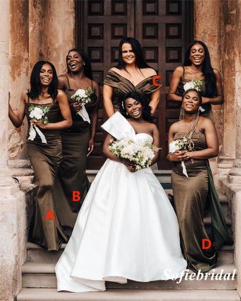 Mismatched Sexy Soft Satin Sleeveless Mermaid Floor Length Bridesmaid Dresses, SFWG00538