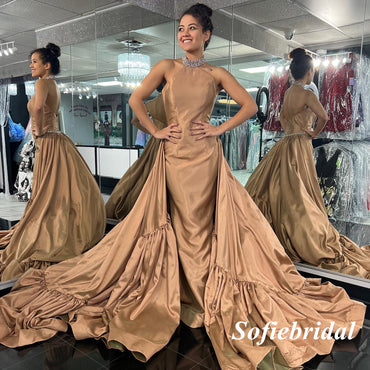 Elegant Satin Halter Gown Long Prom Dresses, PD0954