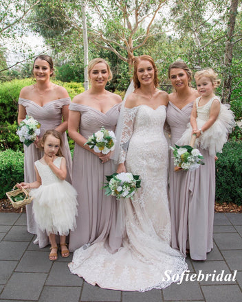 Sexy Chiffon Off Shoulder V-Neck A-Line Floor Length Bridesmaid Dresses, SFWG00535