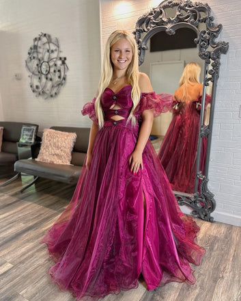 Sexy Organza Sweetheart Side Slit A-Line Long Prom Dresses, PD0950