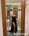 Sexy Black Soft Satin Spaghetti Straps Mermaid Bridesmaid Dress with High Slit, SFWG00620