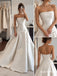 White Heavy Satin Strapless Ruched Bodice Ball Gown Wedding Dress With Dramatic Bow & Sweep Train,SFWD0115