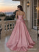 Dusty Pink Satin Strapless Beaded Bodice Ruffle A-Line Floor Length Evening Dress,PD13845