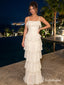 Ivory Satin Strapless Tube Top Ball Gown With Structured Corset Bodice & Voluminous A-Line Skirt, PD13885