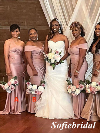 Mismatched Sexy Soft Satin Sleeveless Mermaid Floor Length Bridesmaid Dresses, SFWG00543