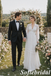 White Chiffon Lace Trim V-Neck Long Sleeve Wedding Dress, SFWD0090