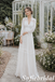 White Chiffon Lace Trim V-Neck Long Sleeve Wedding Dress, SFWD0090