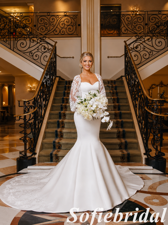 Satin Lace Long Sleeves Mermaid Wedding Dress, SFWD0092