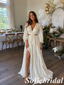 Two Pieces Ivory V-Neck Long Sleeve Flowy Bohemian Bridal Gown, SFWD0093