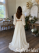 Two Pieces Ivory V-Neck Long Sleeve Flowy Bohemian Bridal Gown, SFWD0093