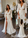 Two Pieces Ivory V-Neck Long Sleeve Flowy Bohemian Bridal Gown, SFWD0093