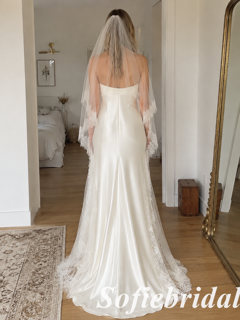 Soft Ivory Silk Satin Sweetheart Mermaid Bridal Dress Simple Wedding Gown, SFWD0095