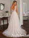 Light Nude Sparkle Tulle Lace Sleeveless Deep V A-Line Bridal Gown, SFWD0094