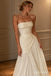 White Chiffon Strapless Tube Neck Draped Ruched Bodice Flowy A-Line Floor Length Wedding Dress, SFWD0101