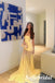 Strapless Pale Yellow Crepe Tulle Mermaid Prom Dress with Sheer Skirt, PD01238