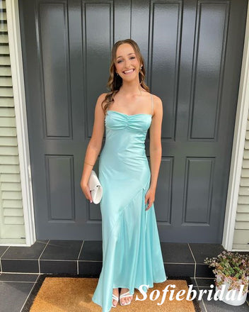 Sexy Soft Satin Spaghetti Straps Sleeveless Mermaid Floor Length Prom Dress, PD01083