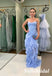 Light Blue Strapless Ruffled Mermaid Formal Gown with Cascading Skirt, PD01245
