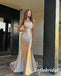 Sexy Elastic Satin One Shoulder Sleeveless Side Slit Long Prom Dresses, PD0970