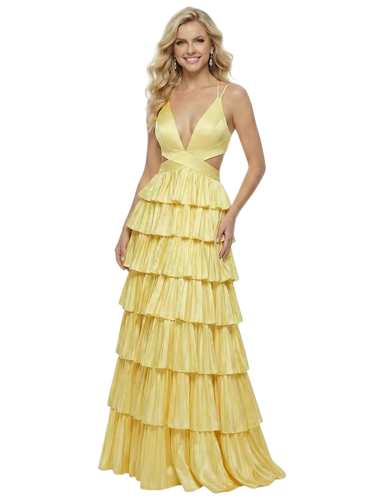 Sexy Soft Satin Spaghetti Straps V-Neck Sleeveless A-Line Maxi Graduation Dress, PD01162