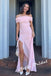 Sexy Chiffon Off Shoulder Sleeveless Ruffled Split A-Line Maxi Prom Dress/Graduation Dresses, PD01177
