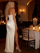 Sexy Ivory Soft Satin Sweetheart Sleeveless Side Slit Mermaid Maxi Prom Dress/Graduation Dresses With Lace Applique, PD01188