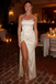 Sexy Ivory Soft Satin Sweetheart Sleeveless Side Slit Mermaid Maxi Prom Dress/Graduation Dresses With Lace Applique, PD01188
