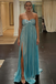 Shiny Metallic Stretch Shiny Fabric Sweetheart Sleeveless Side Slit Ruched A-Line Maxi Prom Dress/Graduation Dresses, PD01189