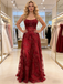 Elegant Tulle Lace Spaghetti Straps Square Sleeveless A-Line Maxi Prom Dress/Graduation Dresses With Sequin, PD01192