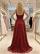 Elegant Tulle Lace Spaghetti Straps Square Sleeveless A-Line Maxi Prom Dress/Graduation Dresses With Sequin, PD01192
