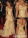 Butter Yellow Tulle Gold Floral Embroidery Off Shoulder Open Back Tiered Mermaid Evening Gown,PD1347