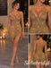 Luxurious Gold Fully Beaded Strapless Deep V Bodycon Mini Evening Gown With Low Open Back,PD1341