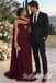 Timeless Burgundy Chiffon One Shoulder Draped Ruched Mermaid Bridal Party Gown,PD1343