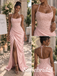 Stunning Dusty Pink Satin Halter Beaded Corset Mermaid Gown With Front High Leg Slit,PD1342