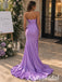 Lavender Satin Cowl Neck Strapless Ruched High Slit Open Back Floor Length Mermaid Evening Gown,PD1348