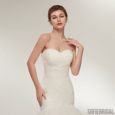 Mermaid Sweetheart Lace up Back Wedding Dresses With Pleats, WD0462