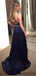 A-line Spaghetti Straps V-neck Beading Simple Long Prom Dresses With Split, PD0103