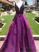 V-neck Beaded Long Prom Dresses, Satin Prom Dresses, A-line Cheap Prom Dresses, PD0712